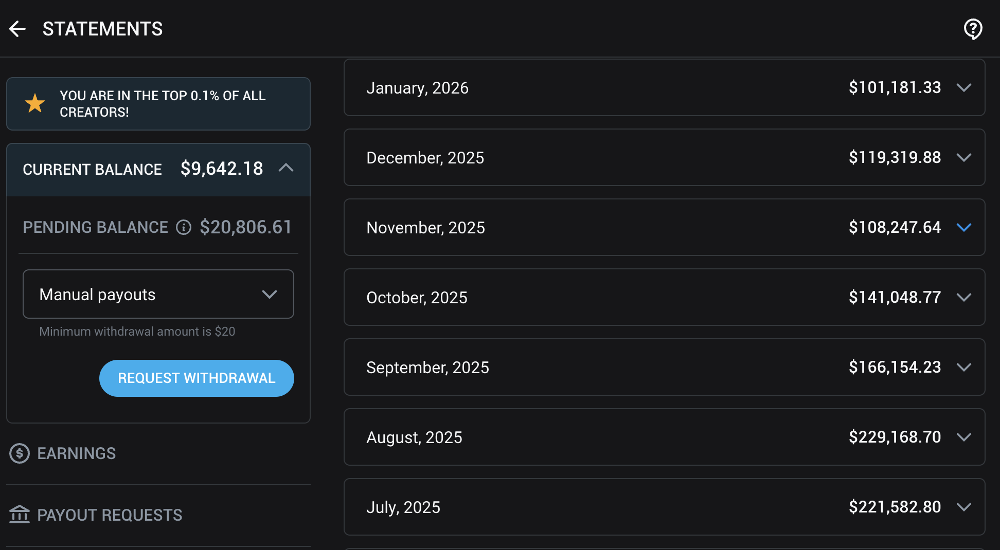 Revenue proof showing earnings